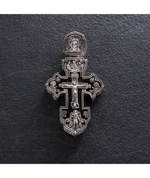 Мужской православный крест "Распятие. Спаси и Сохрани" из эбенового дерева и серебра 1003с Онікс