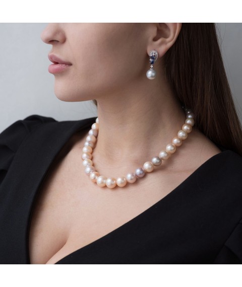 Gold earrings (kyanite, pearl, diamond) sb0260tk Onyx