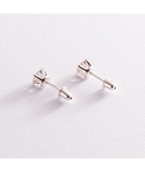 Silver earrings - studs with cubic zirconia (6mm) 12868 Onyx