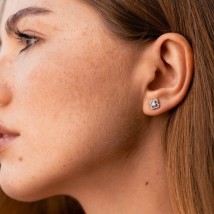 Gold earrings - studs "Clover" with diamonds sb0544ca Onyx