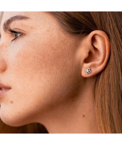 Gold earrings - studs "Clover" with diamonds sb0544ca Onyx