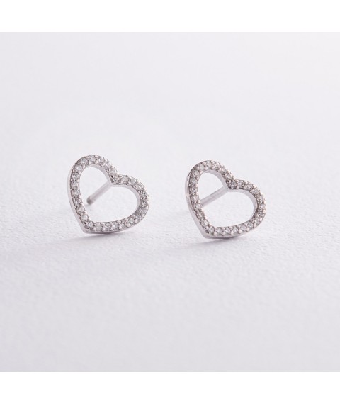 Silver earrings - studs "Hearts" with cubic zirconia OR121210 Onyx