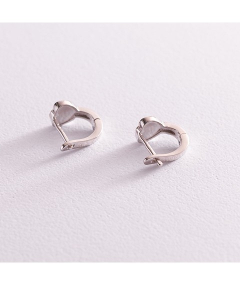 Children's silver earrings "Hearts" (enamel) 123086 Onyx