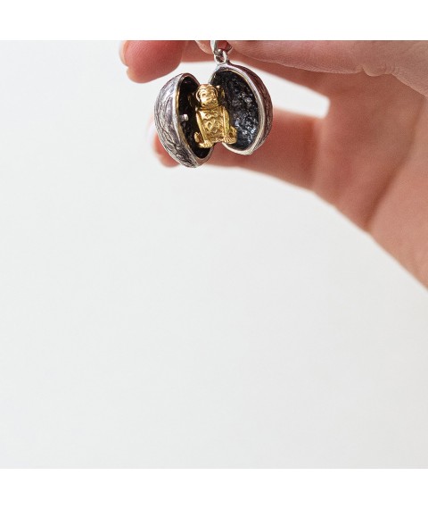 Handmade silver pendant "Monkey in a Nut" 133112 Onyx