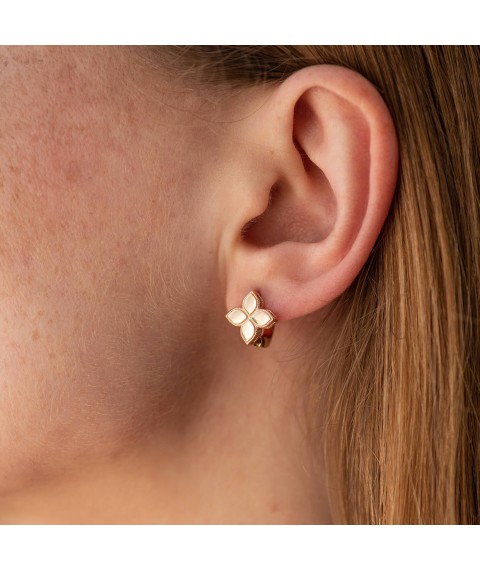 Earrings "Clover" in red gold s08456 Onyx