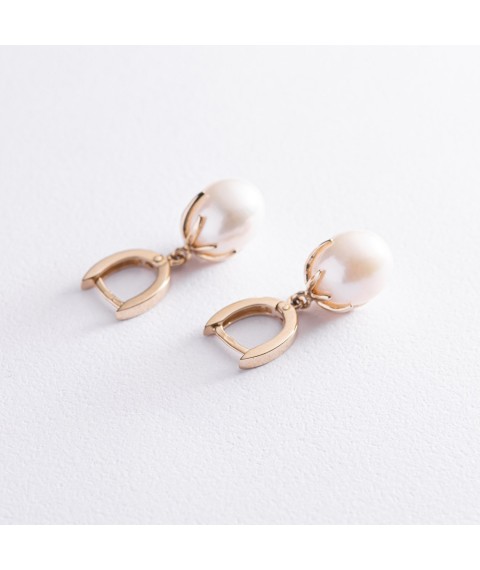 Gold earrings (cult. fresh pearls) s06935 Onyx