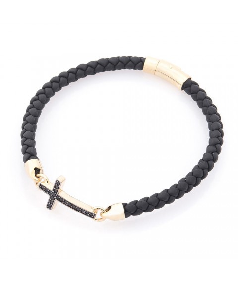 Rubber bracelet "Cross" with cubic zirconias b03997 Onix 23.5