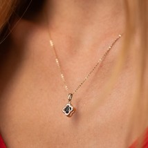 Gold pendant "Clover" (black cubic zirconia) p02818 Onyx