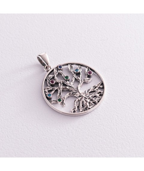 Silver pendant "Tree of Life" (multi-colored cubic zirconia) 7284 Onyx