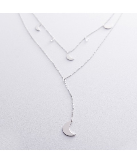 Silver necklace "Moon" with cubic zirconia 18946 Onix 45