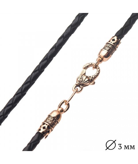 Leather cord "Fish" with gold clasp with prayer (3mm) count00493 Onix 55