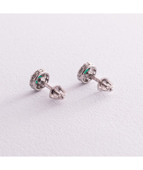 Silver earrings - studs with agates and cubic zirconias 2112/9р-GAG Onix