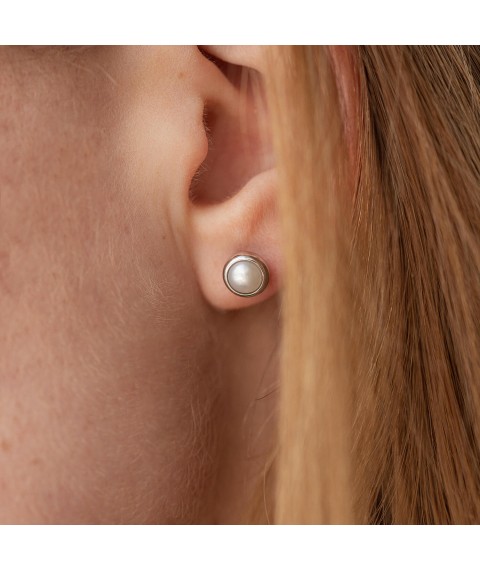 Earrings - studs with pearls (white gold) s08504 Onyx