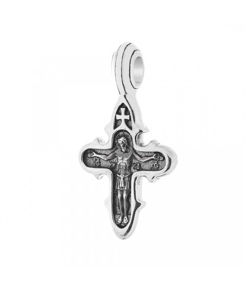 Silver cross "Crucifixion of Christ. Icon of the Mother of God" (blackening) 131726 Onyx