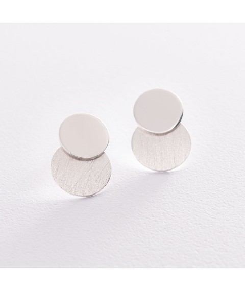 Silver earrings - studs "Circles" 122997 Onyx