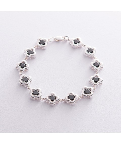 Silver bracelet "Clover" (black cubic zirconia) 141481 Onix 19