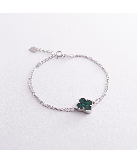 Silver bracelet "Clover" with malachite 141635 Onyx 19