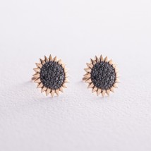 Золоті сережки - пусети "Соняшники" з чорними діамантами 326173122 Онікс