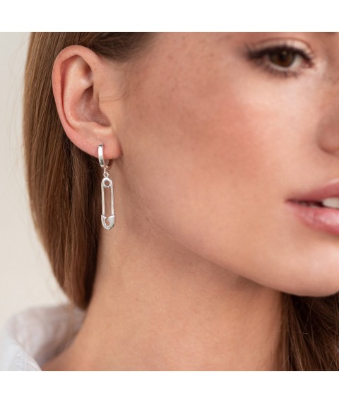 Silver earrings "Pins" 123014 Onyx