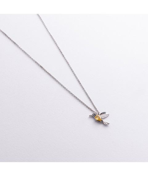 Серебряное колье "Колибри" с фианитами 5301 Онікс  40