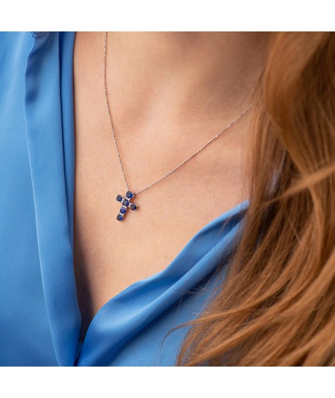 Золотой крестик с синими сапфирами и бриллиантами пб0294nl Онікс