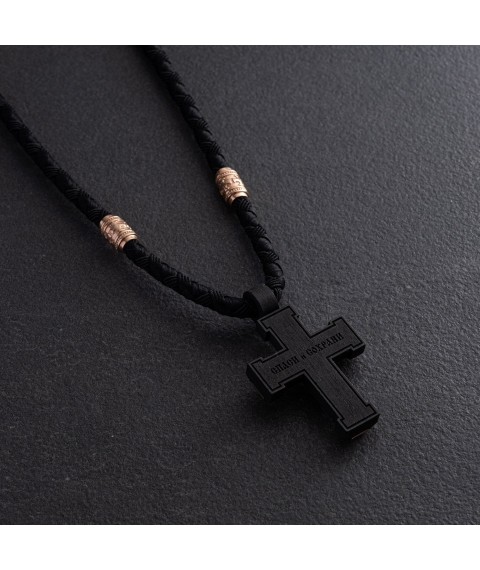 Men's Orthodox cross on a cord made of ebony and gold kol02134 Onix 60