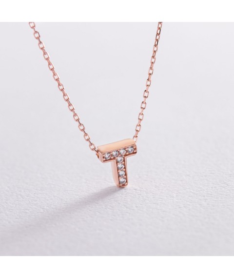 Gold necklace with the letter "T" (cubic zirconia) kol01255T Onix 44
