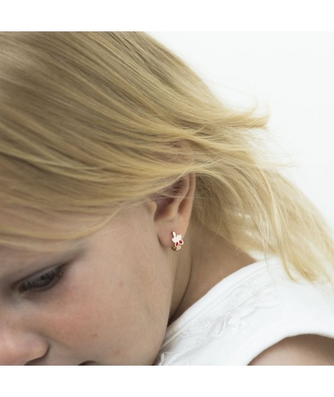 Children's gold earrings "Butterflies" with enamel s02159 Onix