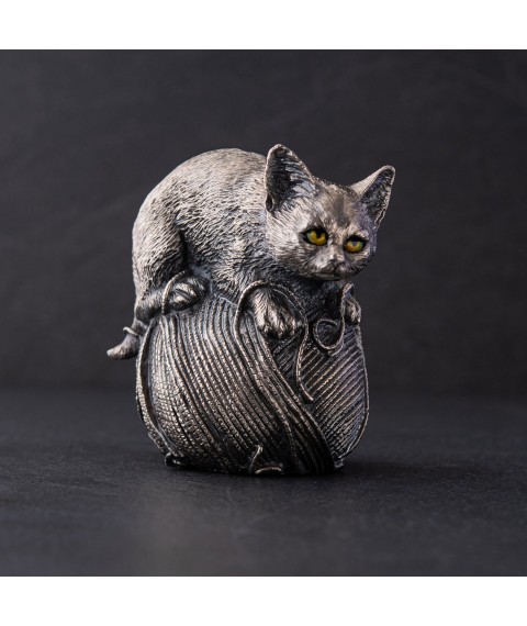 Handmade silver figure "Cat and a ball of thread" 23091 Onyx