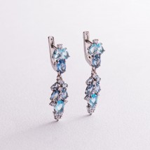 Silver earrings with quartz and cubic zirconia 2950/9р-QLBQS Onyx