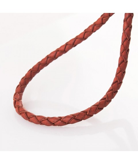 Кожаный красный шнурок с золотой застежкой "Спаси и сохрани" (3 мм) кол00941 Онікс  50