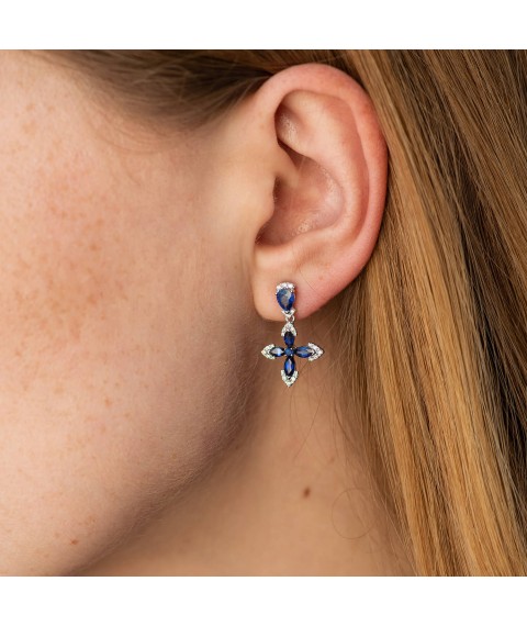 Gold earrings - studs (sapphires, diamonds) sb0493gm Onyx