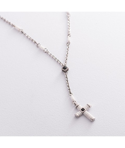 Men's necklace "Cross" made of silver and white ceramics ZANCAN EXC367-B Onix 52