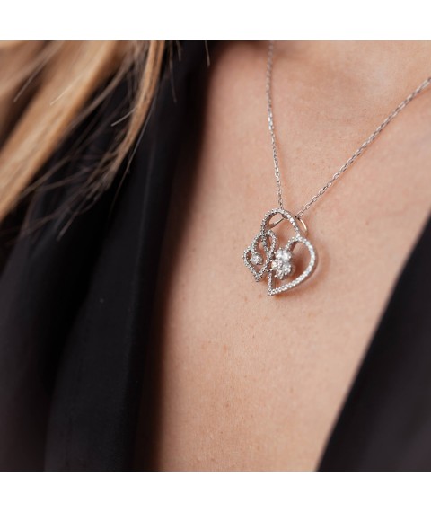 Gold pendant "Hearts" with diamonds pkit290 Onix