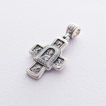 Серебряный крест «Господь Вседержитель. Иверская икона Божией Матери и восемь святых» 13354 Онікс