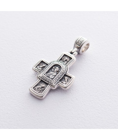 Silver cross “Lord Almighty. Iveron Icon of the Mother of God and Eight Saints" 13354 Onyx