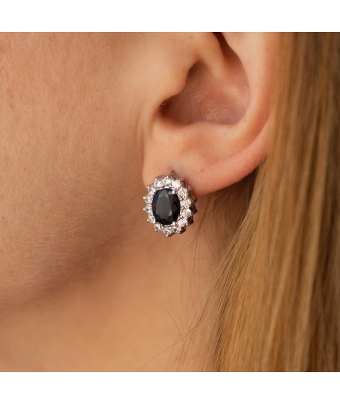 Silver earrings with sapphires and cubic zirconia GS-02-012-3110 Onyx