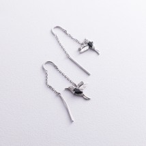 Срібні сережки - протяжки "Колібрі" (фіаніти, сапфіри) GS-02-189-3110 Онікс