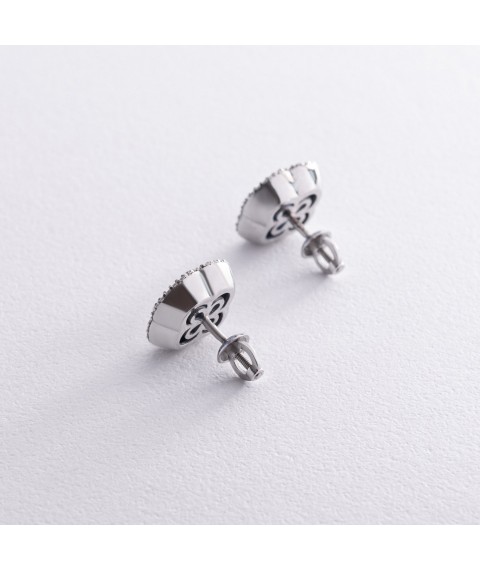 Silver earrings - studs "Clover" (cubic zirconia) 1145c Onyx