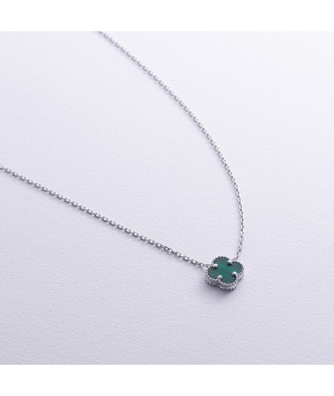 Silver necklace "Clover" with malachite 181298 Onyx 43