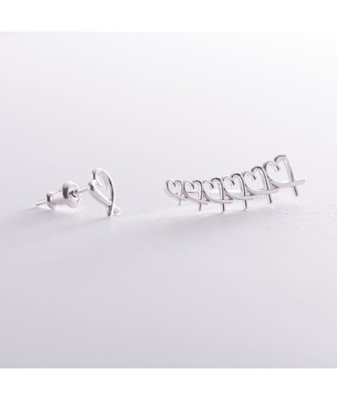 Climber earrings "Hearts" in silver 122902 Onyx