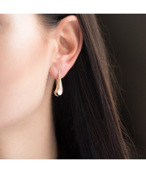 Earrings "Small drops" in red gold (2.6 cm) s06421 Onyx