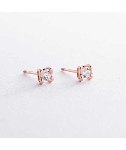 Gold earrings - studs "Hearts" with cubic zirconia s08461 Onyx