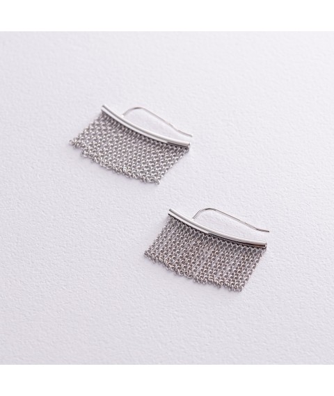 Climber earrings "Camilla" with chains (white gold) s08183 Onix