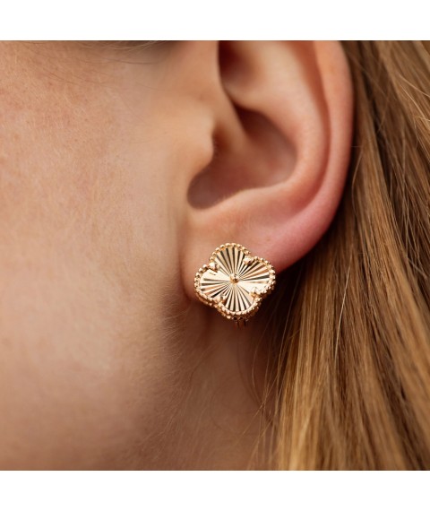 Earrings "Clover" in red gold s08851 Onyx