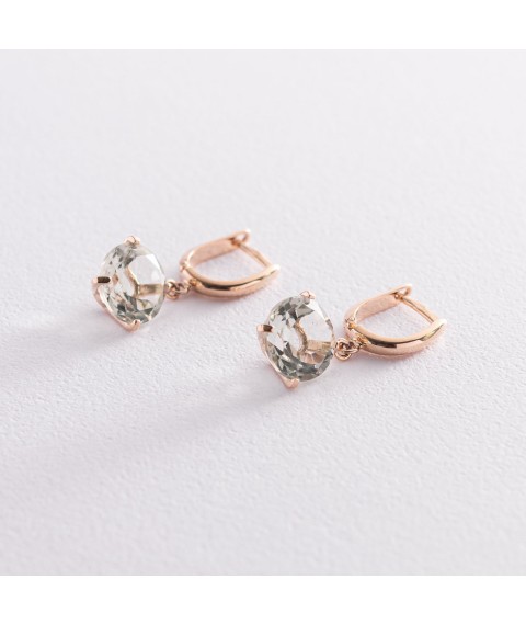 Gold earrings "Attraction" with green amethyst s05300 Onyx
