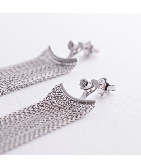 Срібні сережки - джекети "Іветта" з ланцюжками 902-01373 Онікс