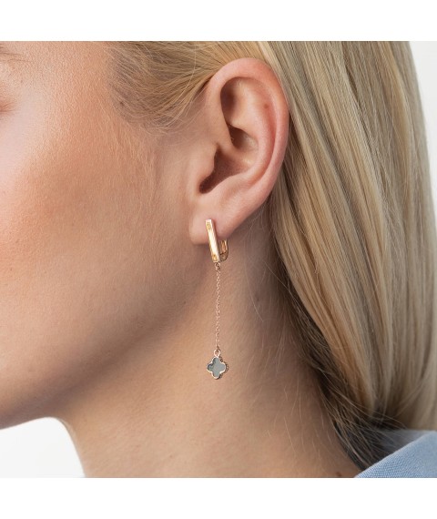 Gold earrings "Clover" (enamel) 400273E Onyx