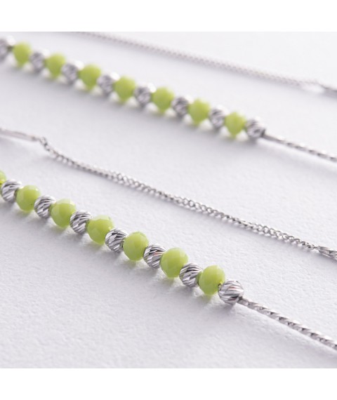 Срібні сережки - протяжки із зеленими каменями 123292 Онікс