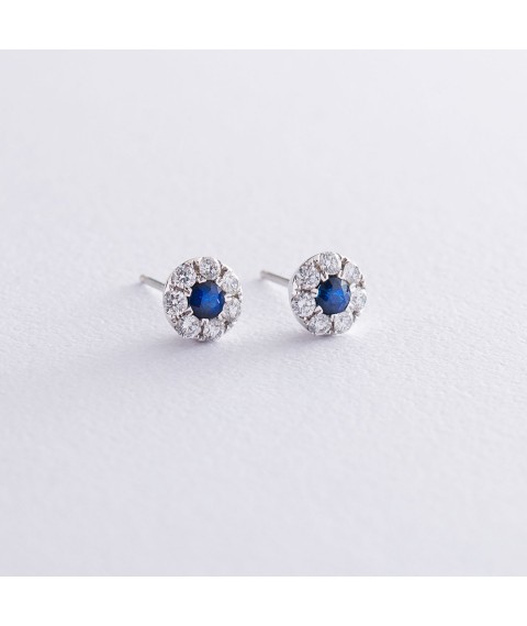 Gold stud earrings with sapphires and diamonds s192 Onyx